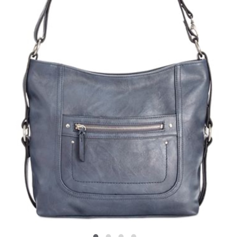 INC for Macy’s Riverton slate blue hobo handbag.